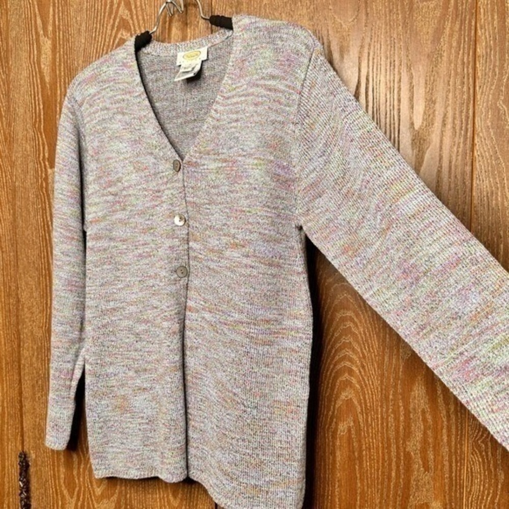 Talbots Petites Medium Cardigan Sweater Pastel Space Dye Knit V-Neck Button Up - Picture 3 of 7